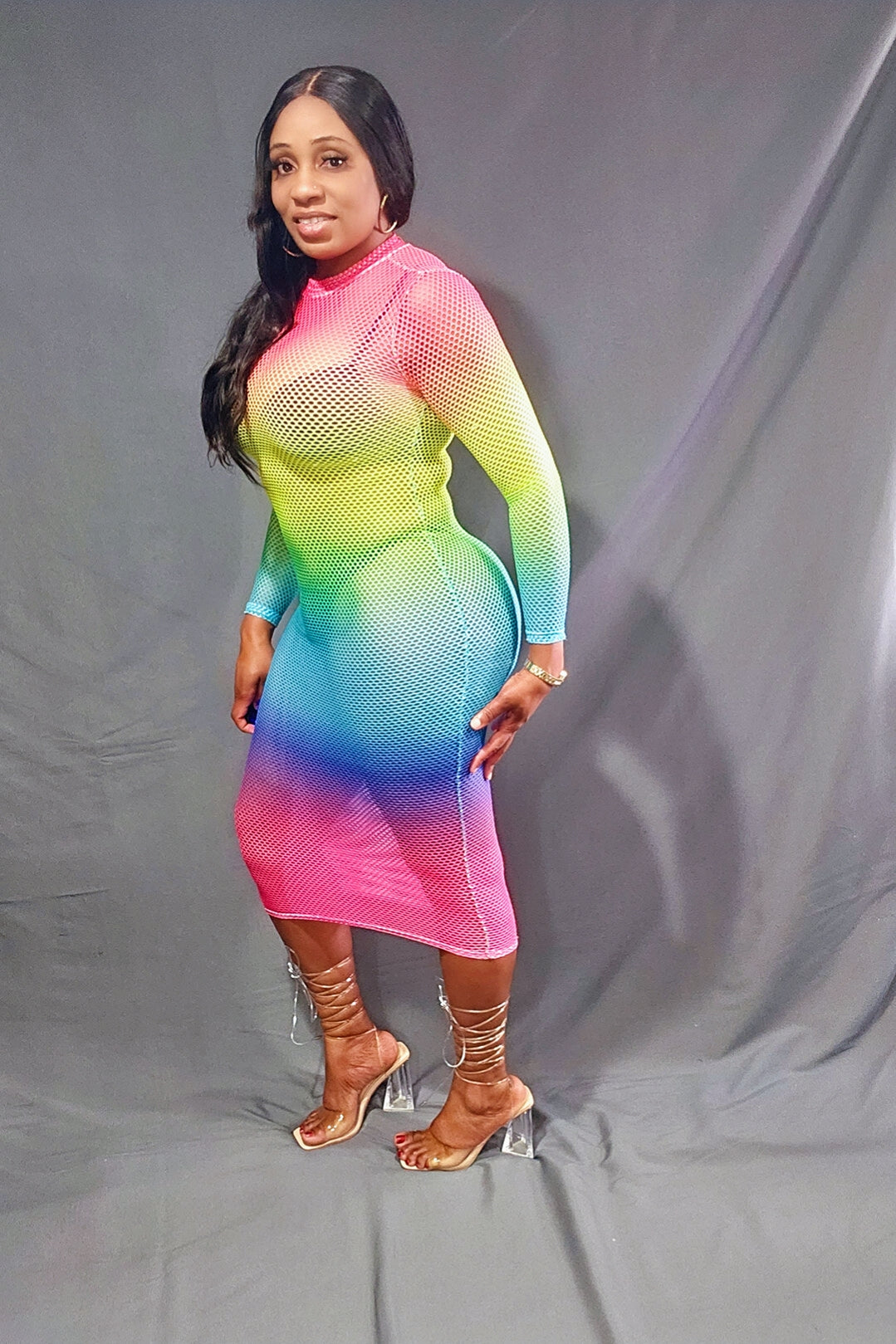 Sandy Rainbow Fishnet Cover- Up Dress