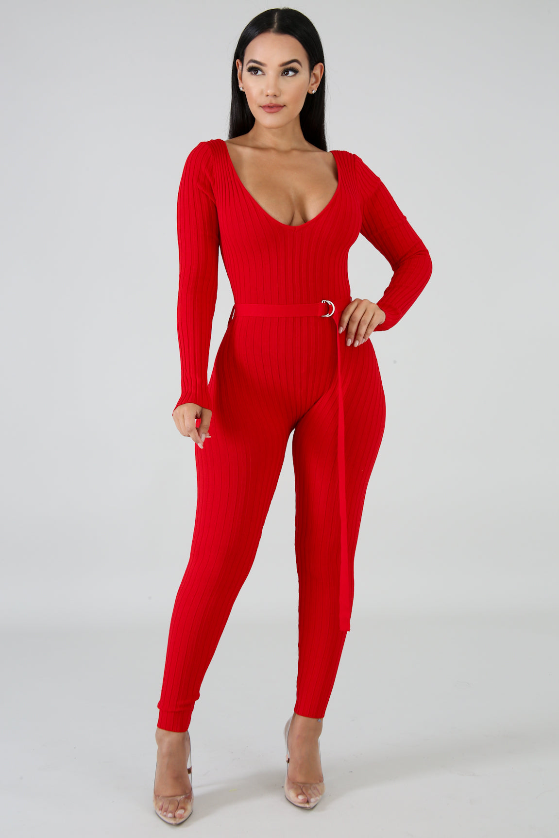 Red 2024 ribbed jumpsuit