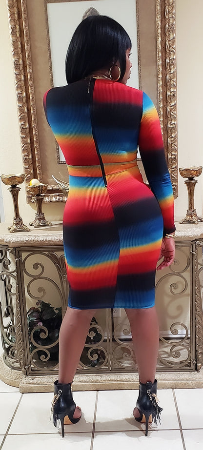 Rainbow rib knit dress