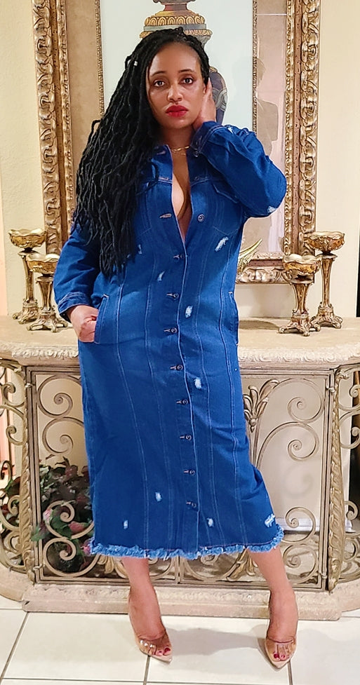 Sidney Distressed denim Jacket/dress – Dellaskloset