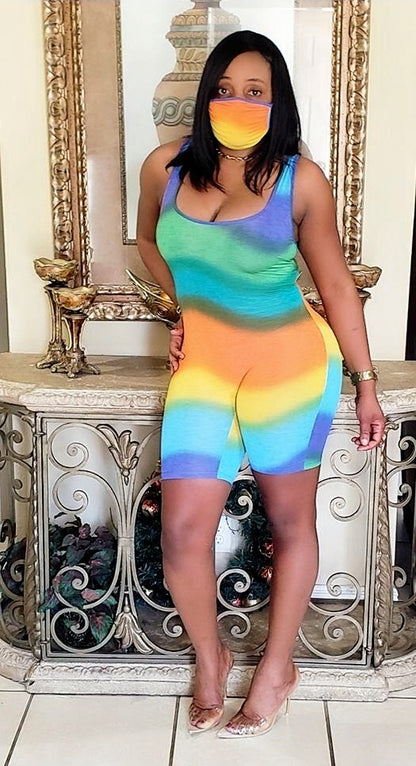 Rainbow Romper and mask set