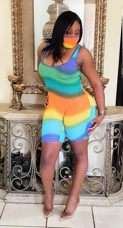 Rainbow Romper and mask set