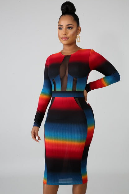 Rainbow rib knit dress